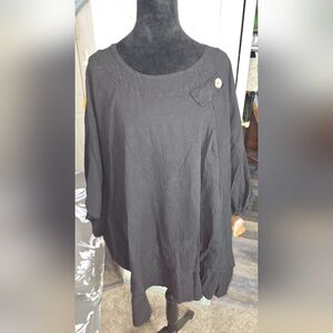 (J) CottonWays Black Closed Kimono Flowy Button-Accent Women's Top